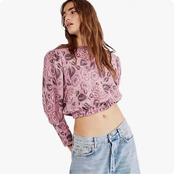 Free People Jacquard Women Top Smoked Pink Combo XS lagen look boho baggy Y2K - Picture 2 of 7